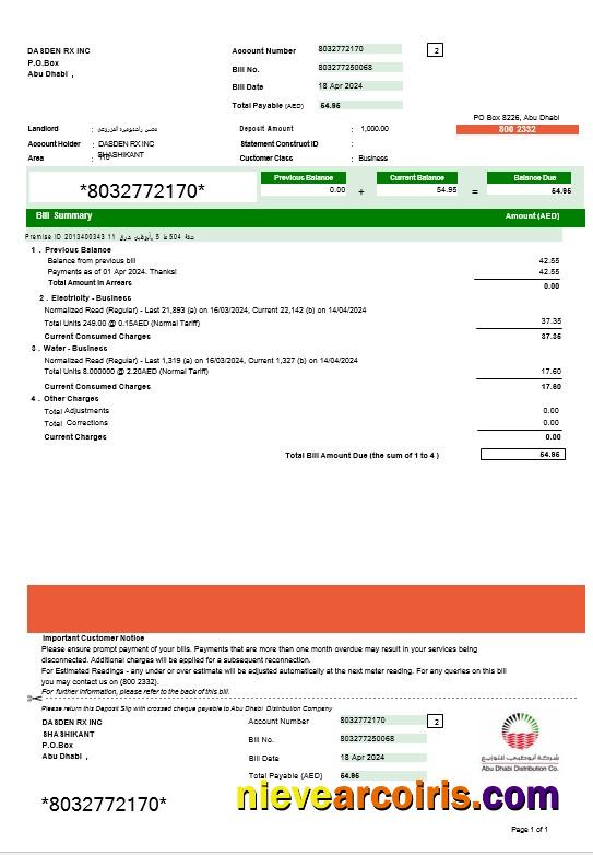 UAE ABU DHABI DISTRIBUTION 7 CO. business utility bill, version 2